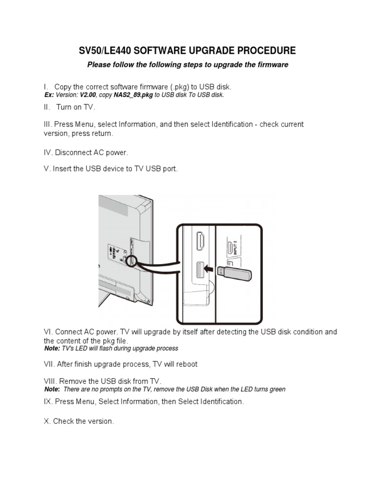 TV Firmware Upgrade Instructions | PDF | Usb | Booting