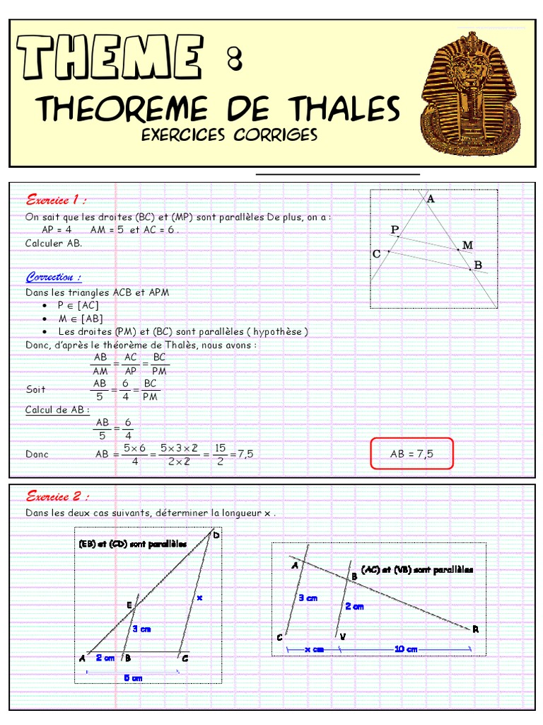 Theoreme De Thales Exercices Corrigés Thales | PDF | Euclide | Triangle
