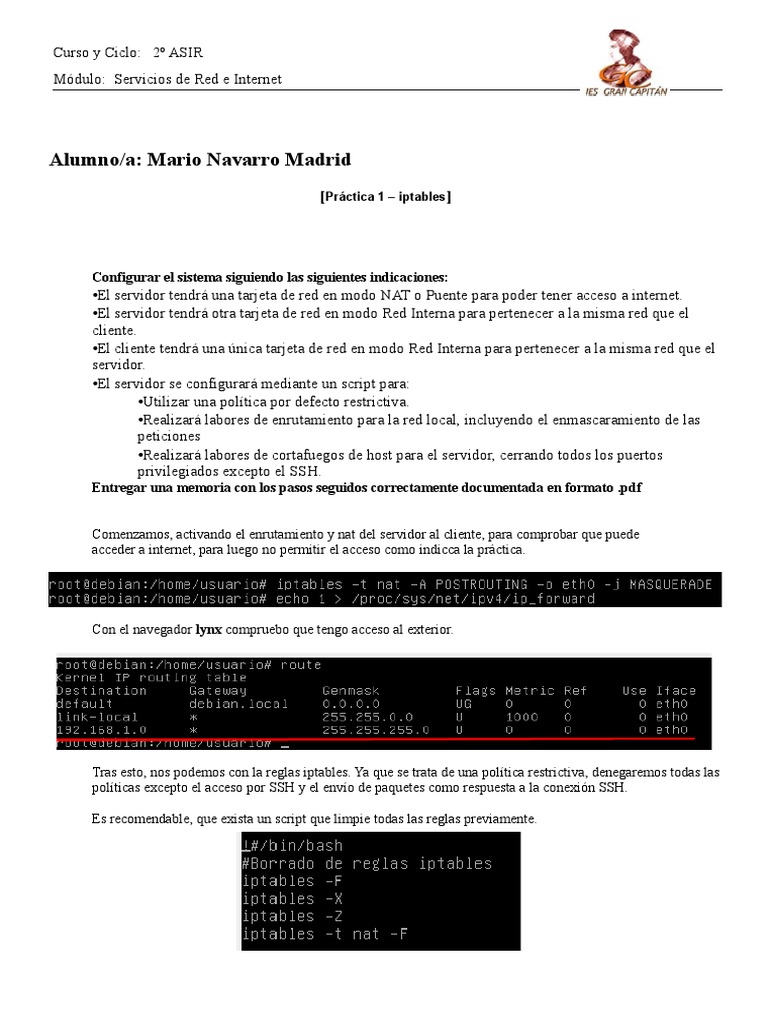 Configuración de iptables en ASIR | PDF