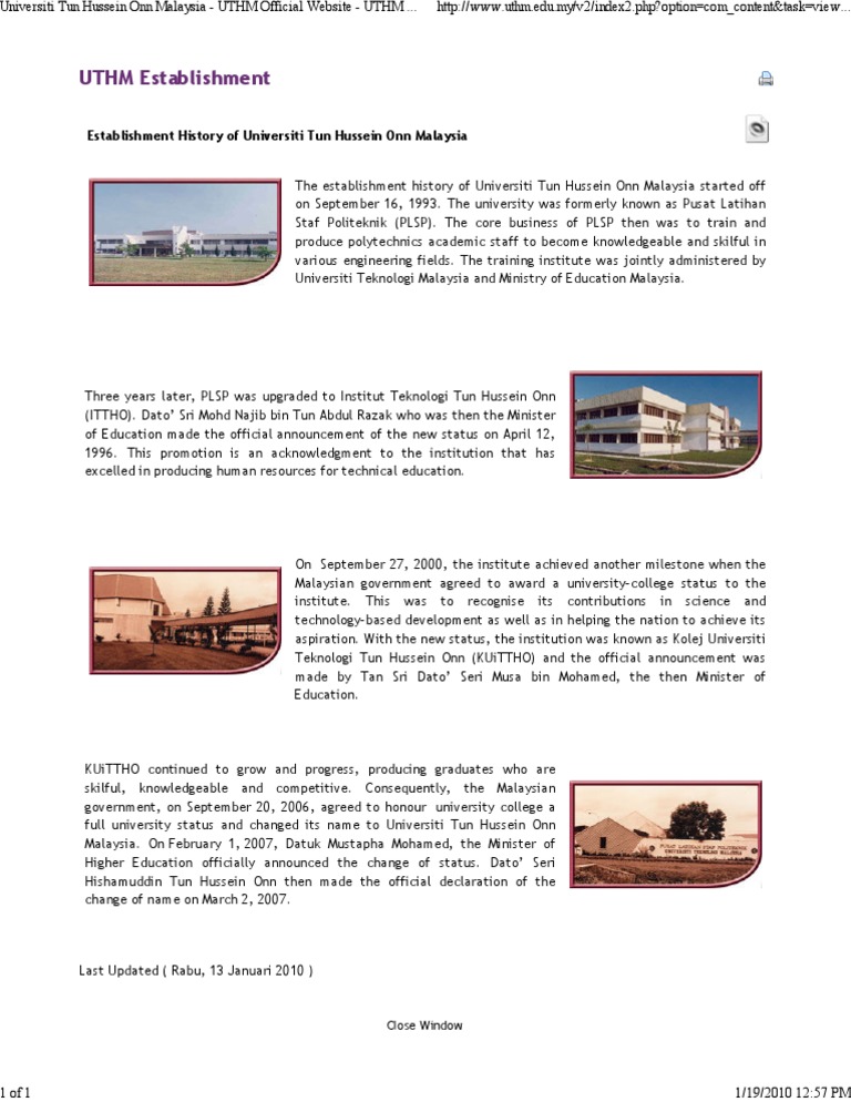 History of UTHM | PDF | Malaysia | Strait Of Malacca