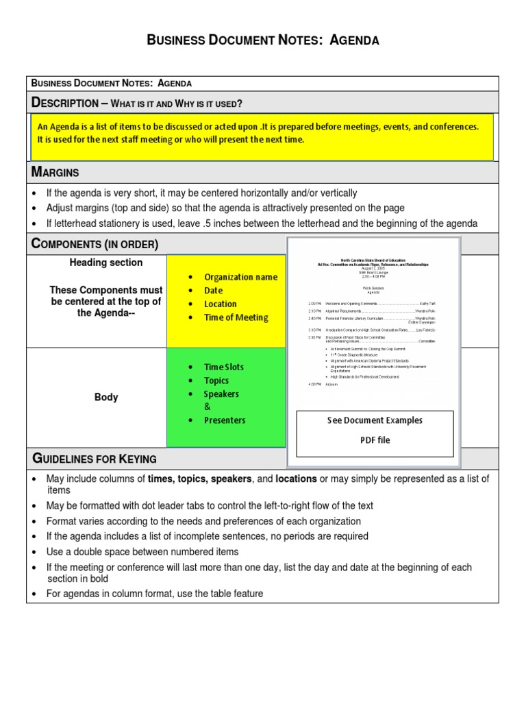 Business Agenda Formatting Guidelines | PDF