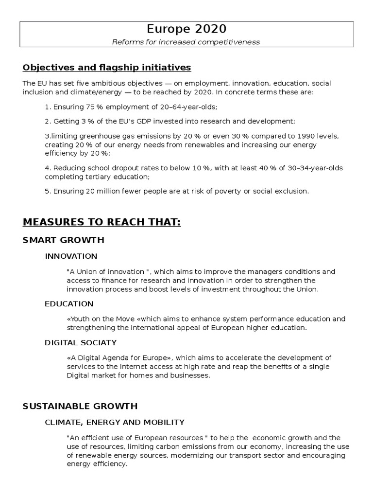 Europe 2020 Competitiveness Reforms | PDF