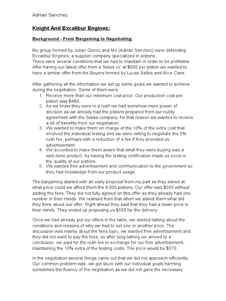 Knight and Excalibur Engines PDF Negotiation Fee