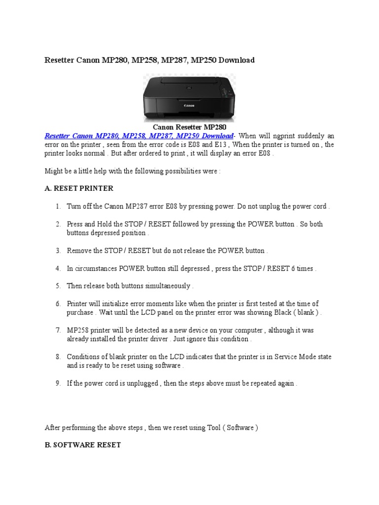 Canon mp287 service tool download