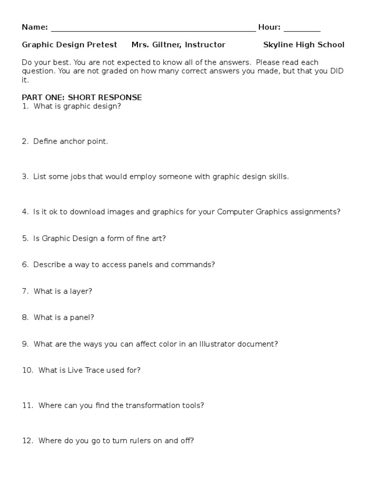 Graphic Design 1 Pre Test Revised Pdf