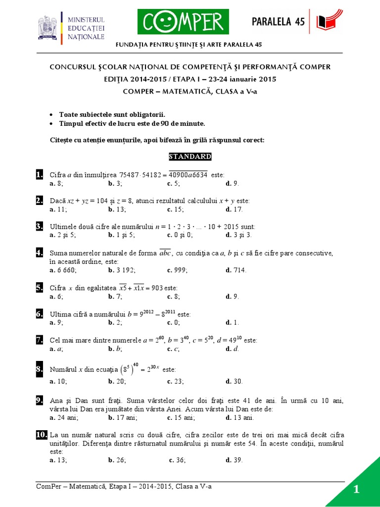 Subiecte Comper Matematica