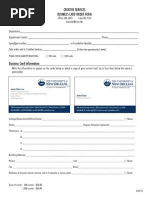 Business Card Order Form