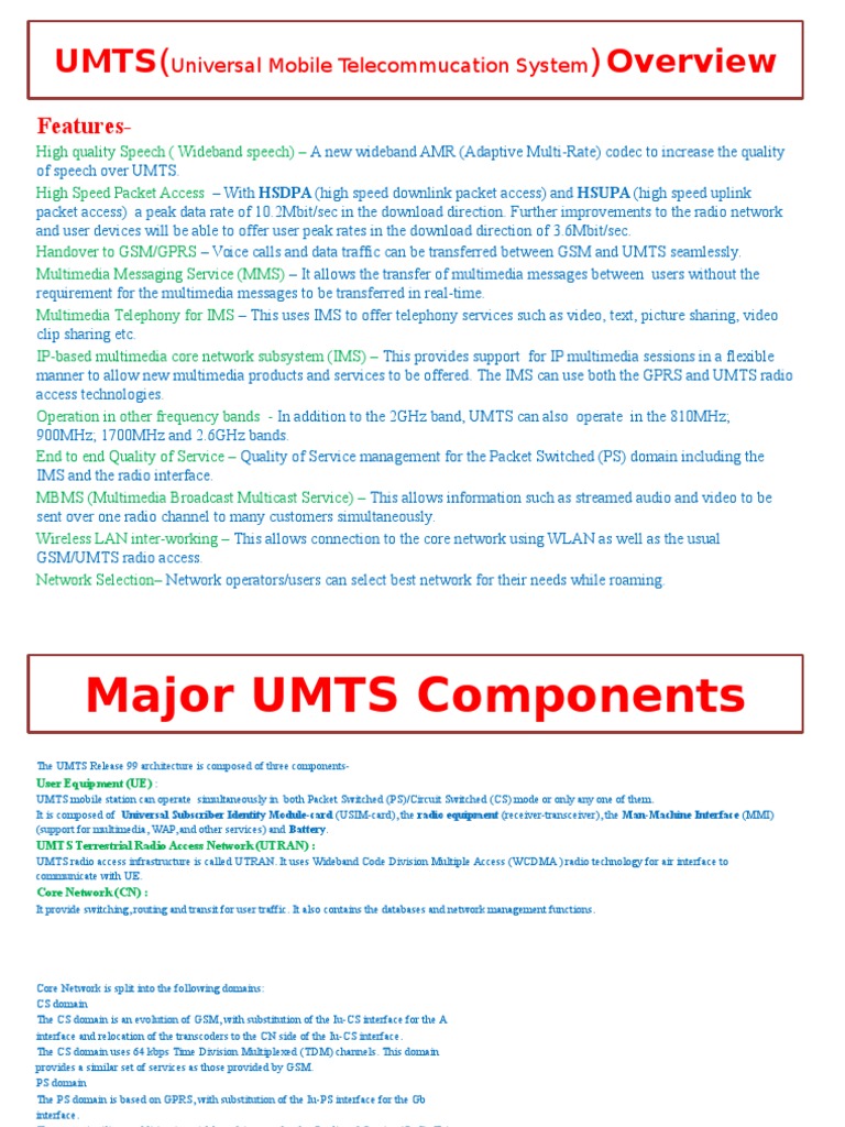 UMTS Features and Architecture Overview | PDF | High Speed Packet ...
