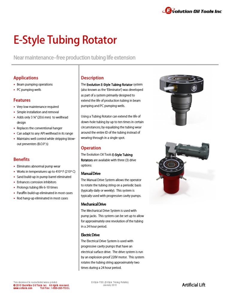 E Style Tubing Rotator Technical Datasheet PDF