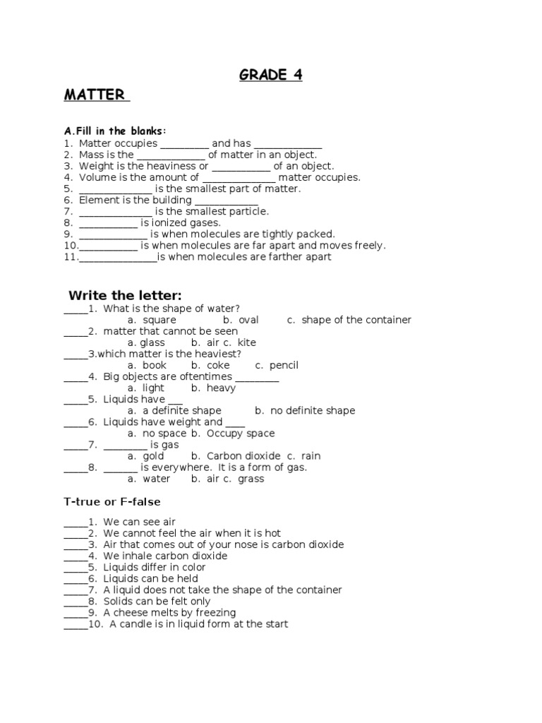 grade 4 science matter