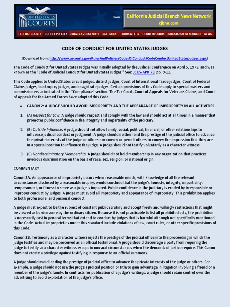 Code of Conduct For United States Judges (Download From) PDF