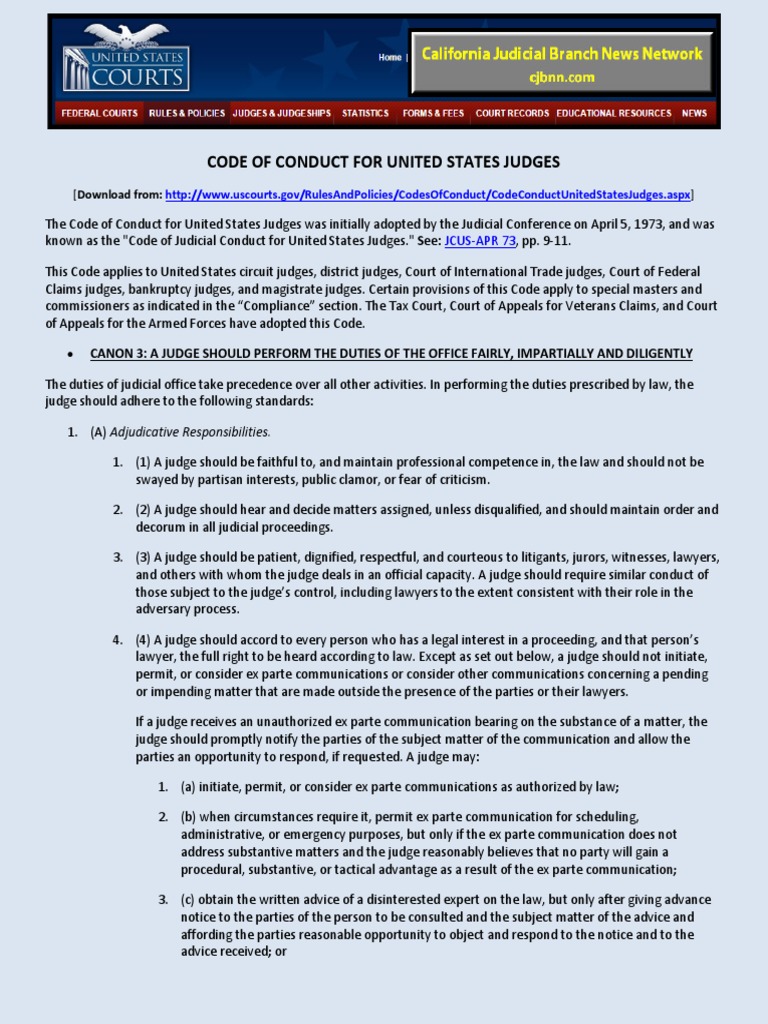 Code of Conduct For United States Judges (Download From) PDF Ex