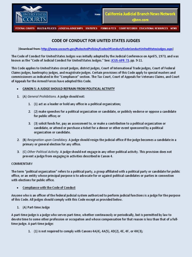 US Judges Code of Conduct Guide | PDF | United States Federal Judge ...