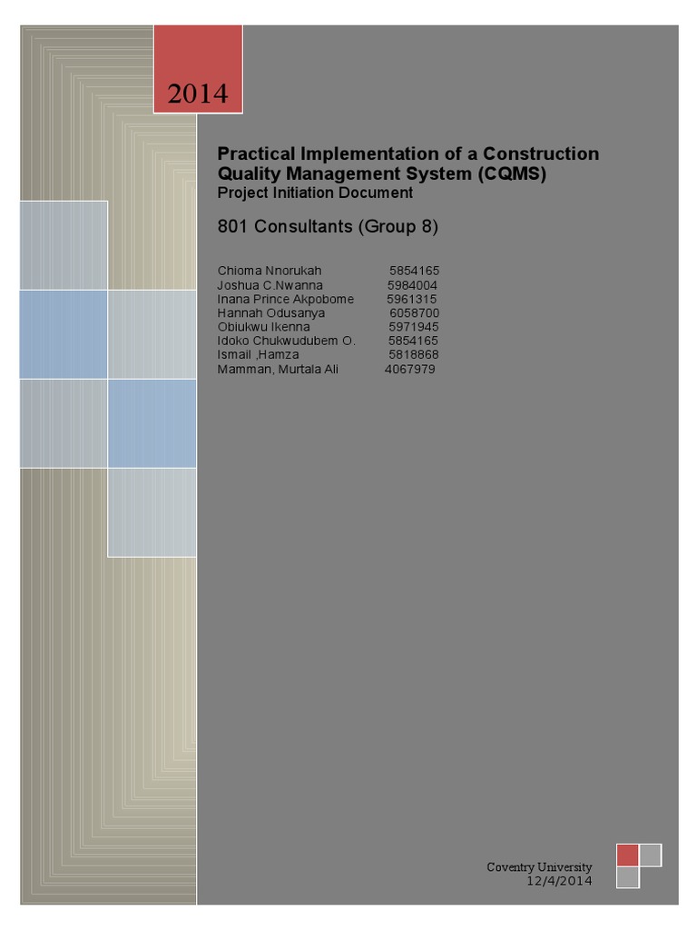 Sample PID PDF Project Management Quality Management