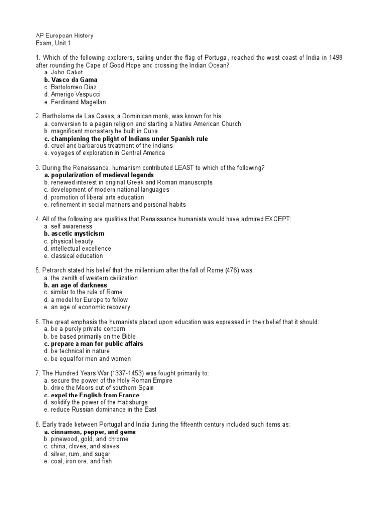 Unit Test PDF Renaissance Middle Ages