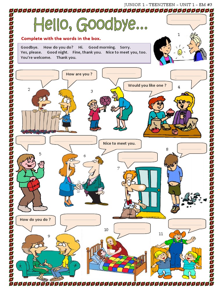 Hello Goodbye Worksheet