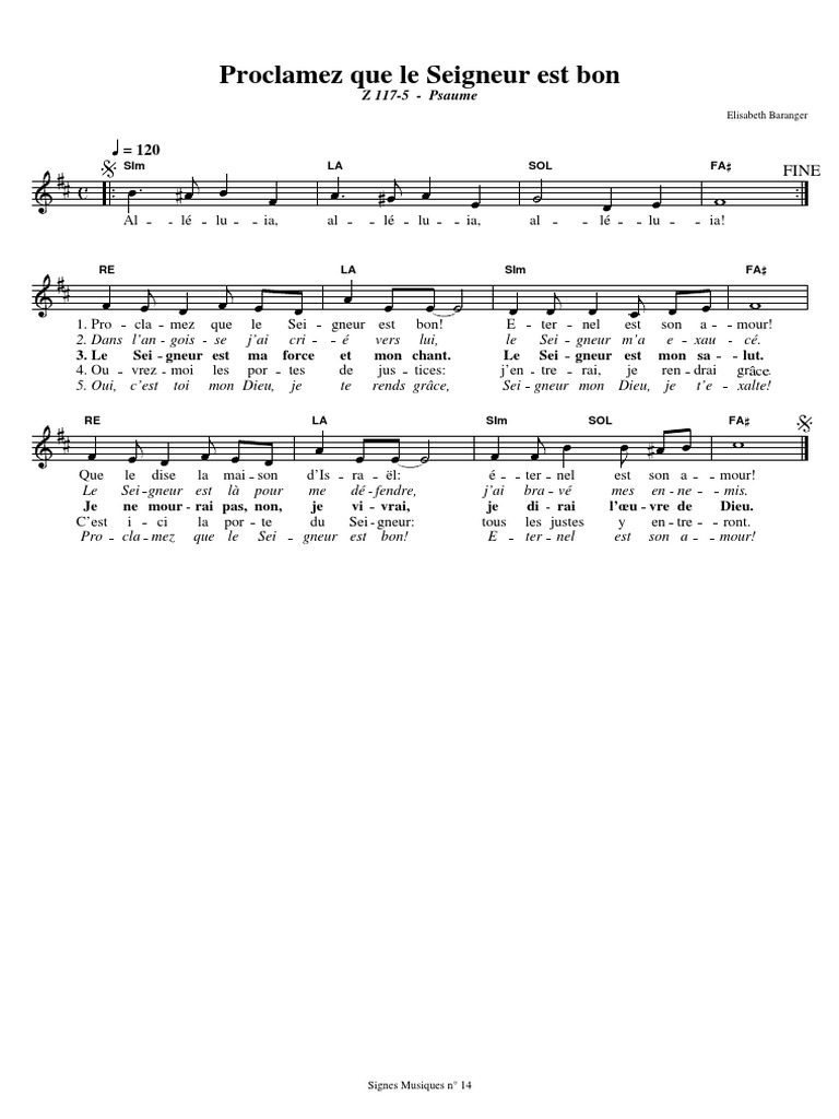 Alleluia Proclamez Que Le Seigneur Est Bon Z117 5 Baranger