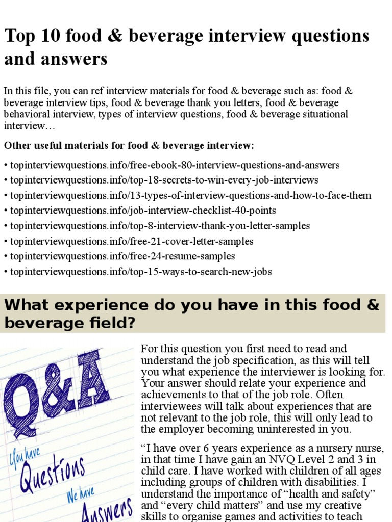 Top 10 Food & Beverage Interview Questions and Answers PDF Job