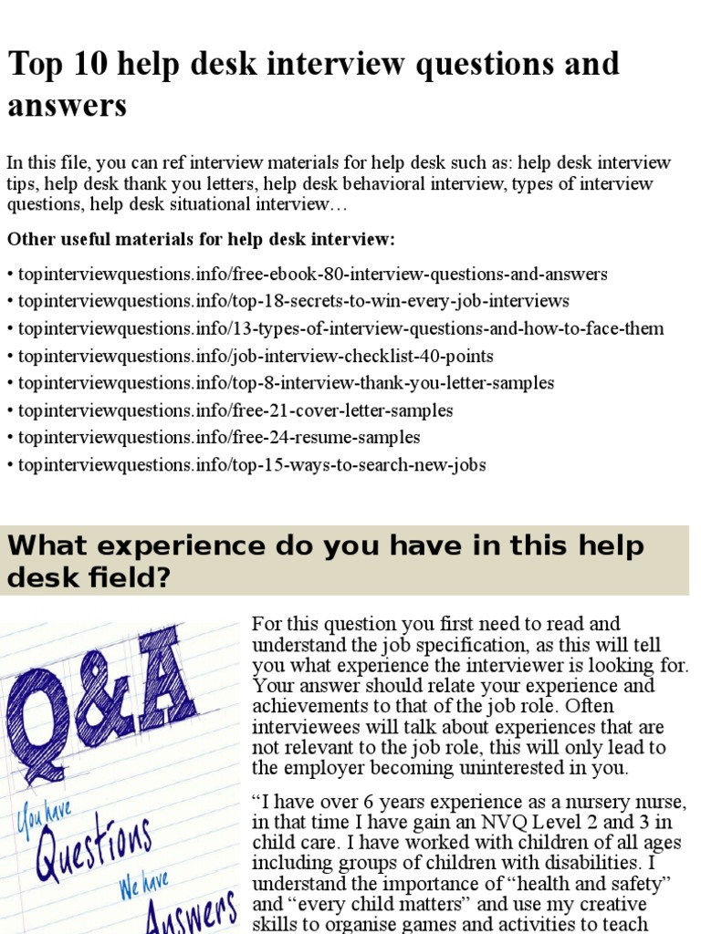 Top 10 Help Desk Interview Questions and Answers PDF Job Interview