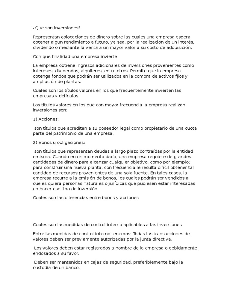 Definición y Tipos de Inversiones | PDF | Compartir (Finanzas ...