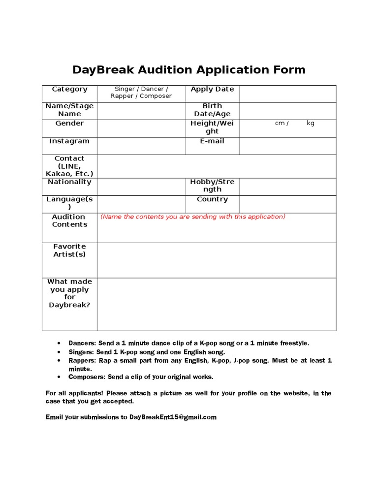 DB Audition Form | PDF