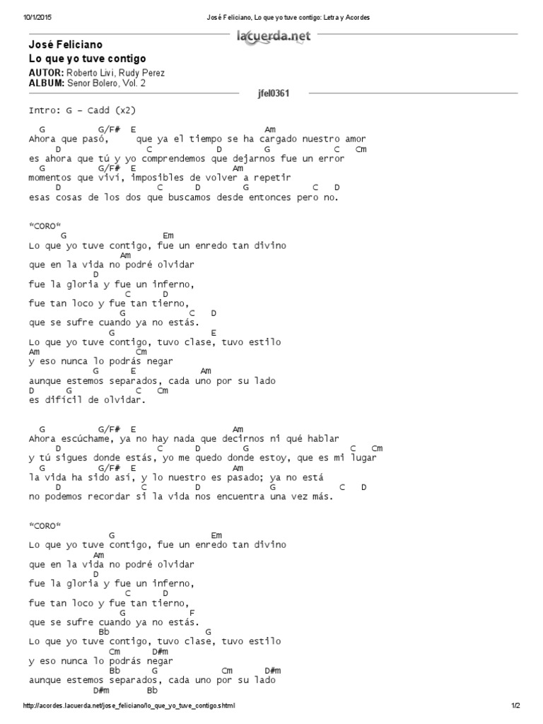 José Feliciano, Lo Que Yo Tuve Contigo Letra y Acordes PDF