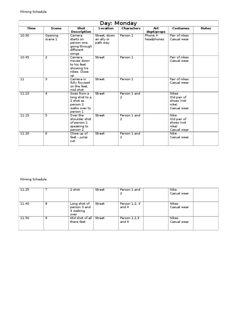 Filming Schedule | PDF | Art | History