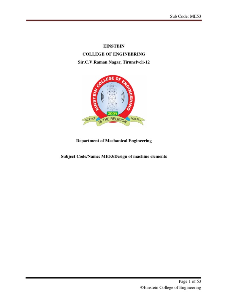 Design of Machine Elements | PDF | Bending | Deformation (Engineering)