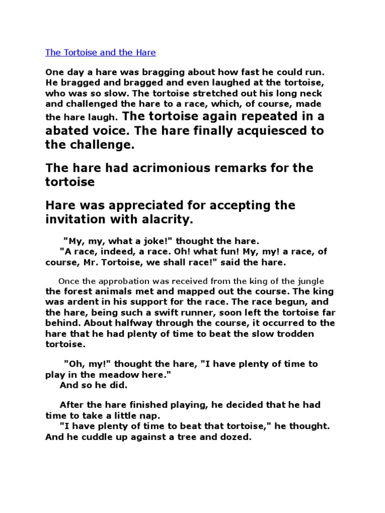 The Tortoise and The Hare - Stories | PDF | Nature