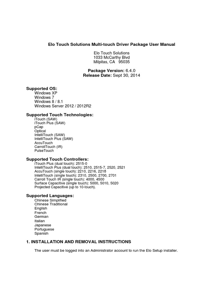 Elo Legacy Serial Device Driver
