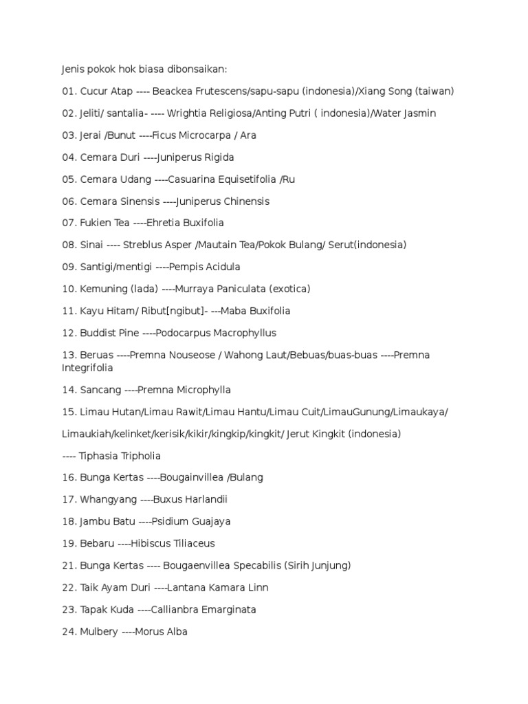 Jenis Pokok Hok Biasa Dibonsaikan | PDF