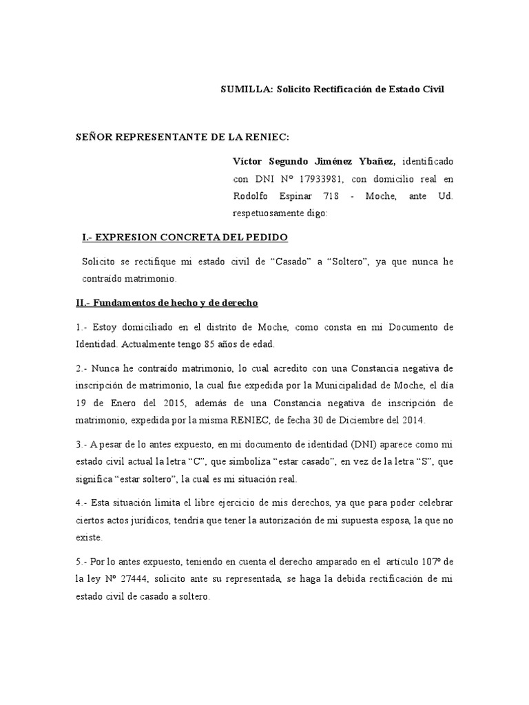 Solicitud A La Reniec | PDF