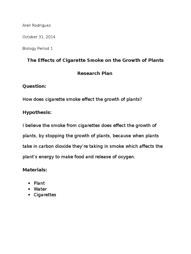 does cigarette smoke affect plant growth science project Effects of Cigarette Smoke on Plants | PDF