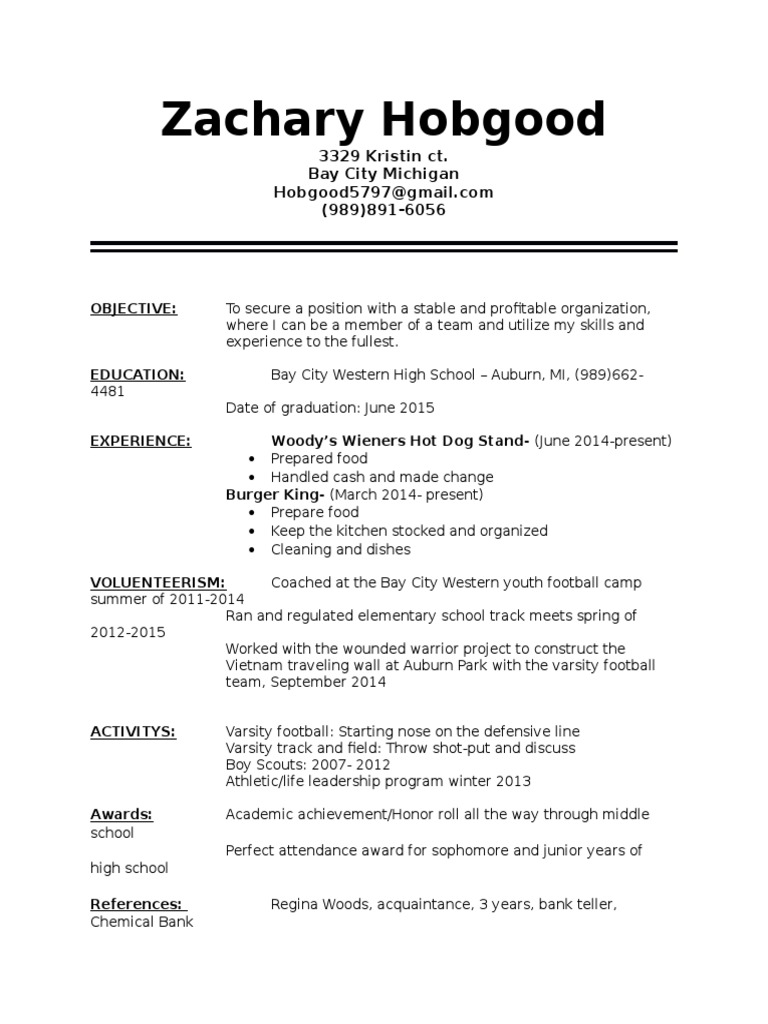 Bay City Job Application: Zachary Hobgood | PDF | Sports & Recreation