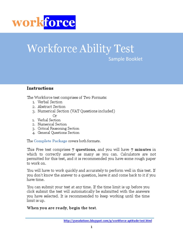 Workforce Ability Test Sample Questions | PDF | Gce Advanced Level ...