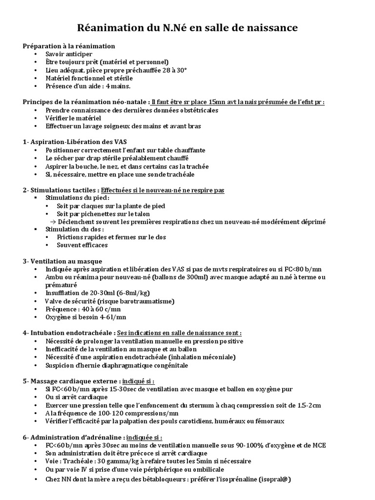 Reanimation Du Nouveau Ne Pdf Medecine Medecine Clinique