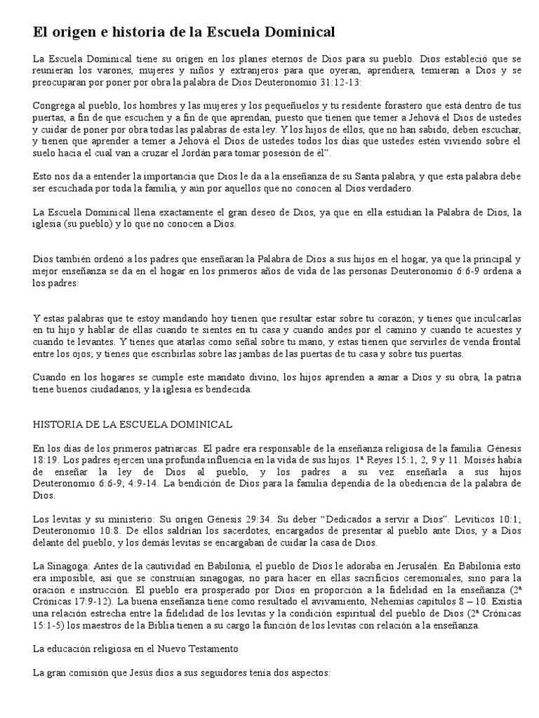 Origen e Historia de la Escuela Dominical | PDF | Escuela dominical ...