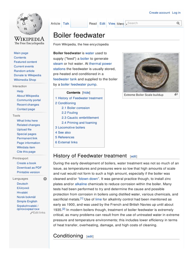 Boiler Feedwater History of Feedwater Treatment PDF Chemical