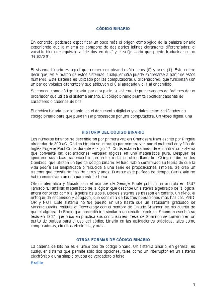 Historia y Usos del Código Binario | PDF | Decimal codificado en ...