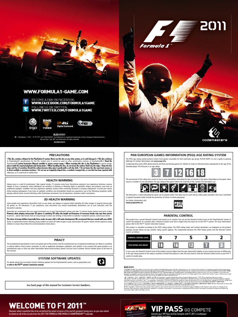 F1 2011 Manual PS3 PDF Formula One Computing And Information