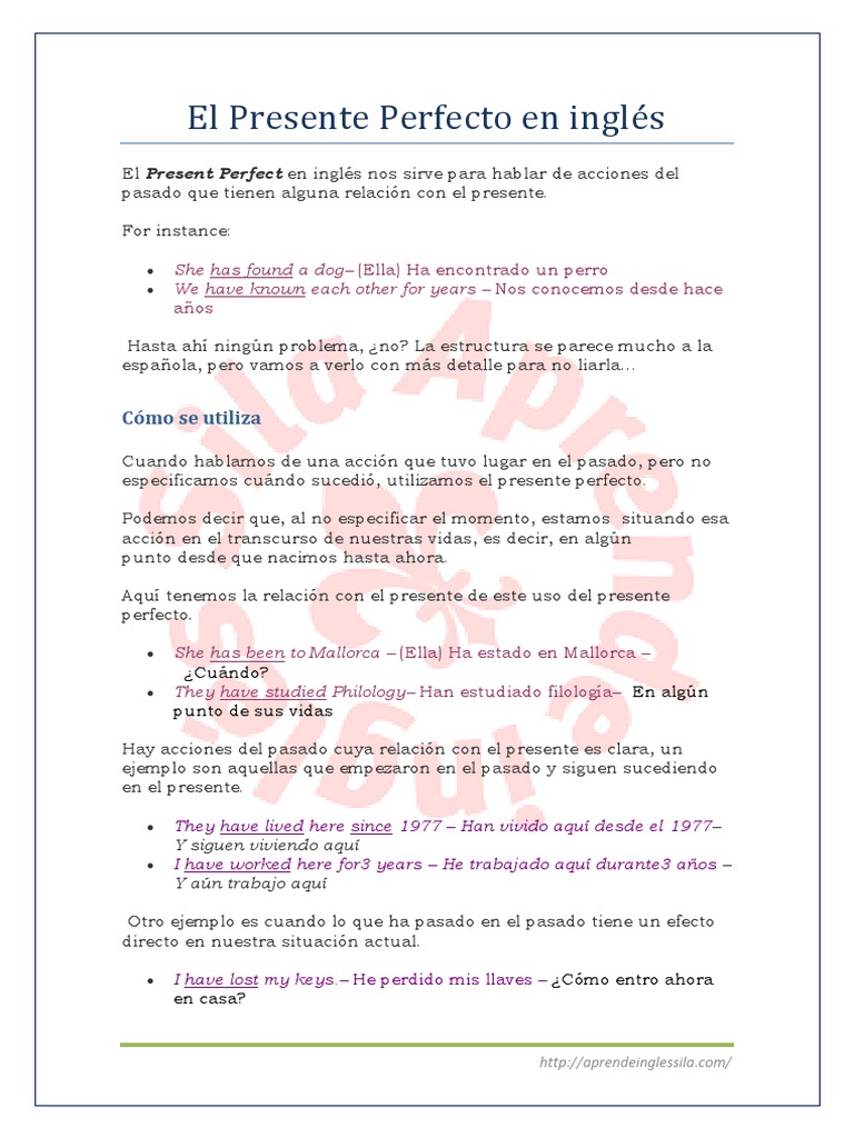 Uso y formación del presente perfecto | PDF | Estudios de idiomas ...