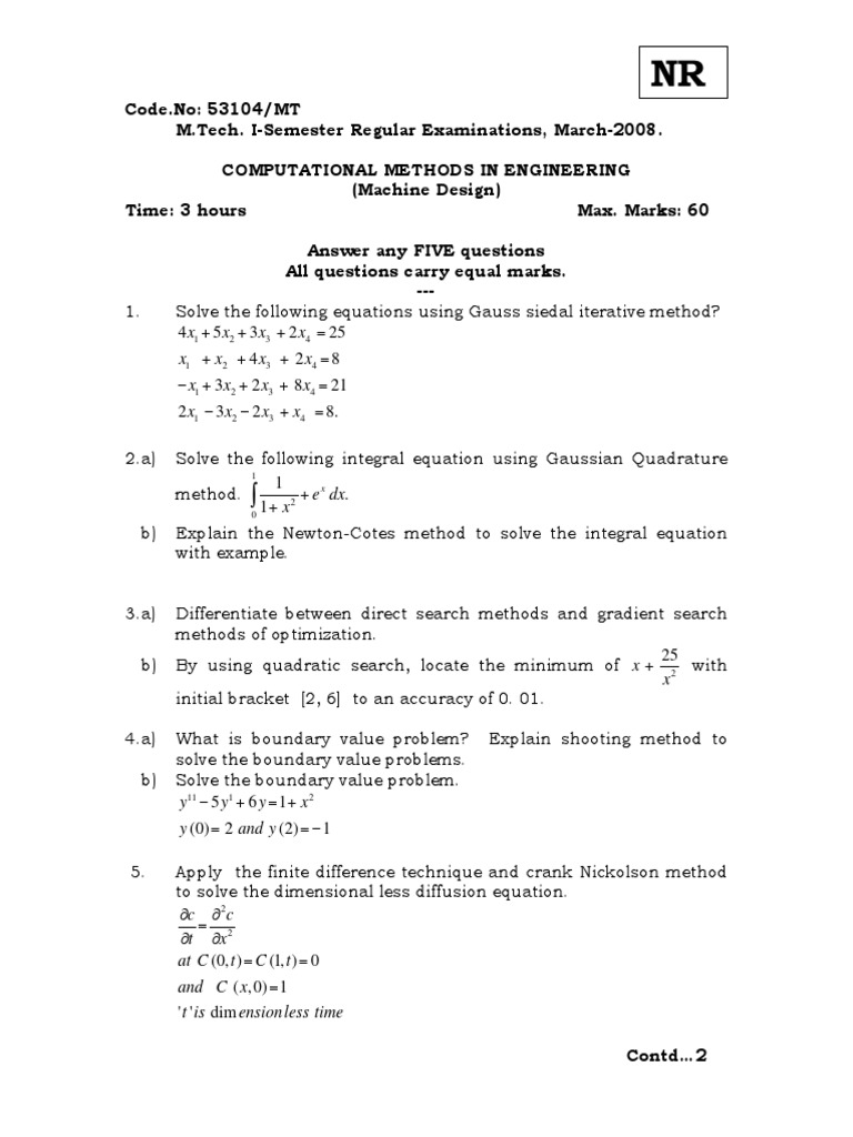Computational Methods in Engineering Exam | PDF | Teaching Methods ...