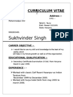 Sukhvinder Singh: Curriculum Vitae