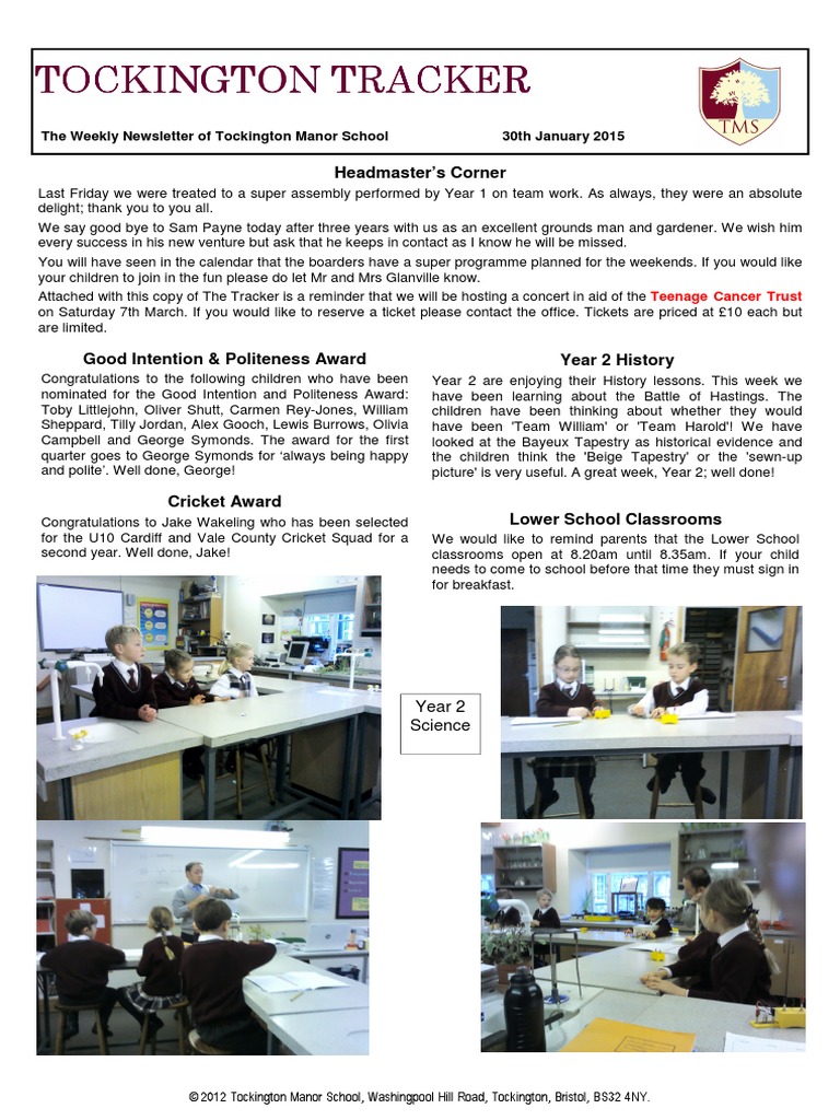 Tockington Tracker 30-01-15 | PDF | Cooking | Foods