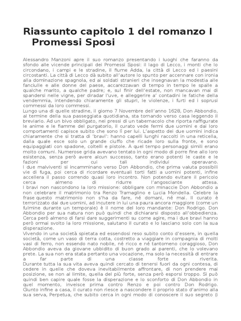 Riassunto Promessi Sposi Cap 1