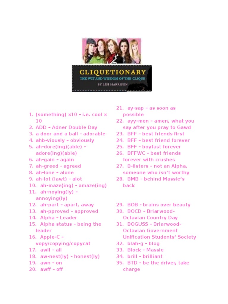 Clique Slang and Abbreviations Guide | PDF