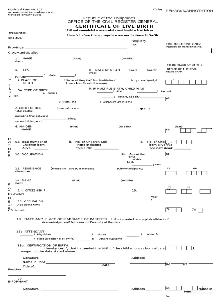 Certificate of Live Birth PDF Government Information Government