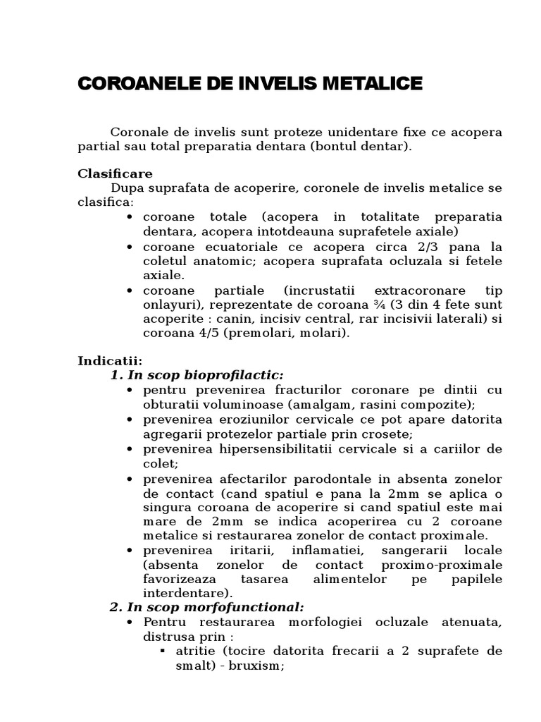 Coroanele de Invelis Metalice | PDF