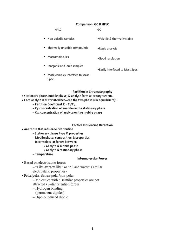 GC Lecture Notes PDF Chromatography Elution