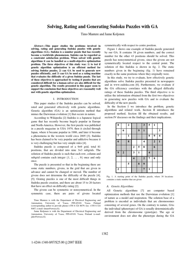 Sudoku Genetic Algorithm Physics Mathematics